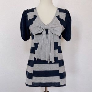 BCBGMaxazria lightweight navy striped bow sweater
